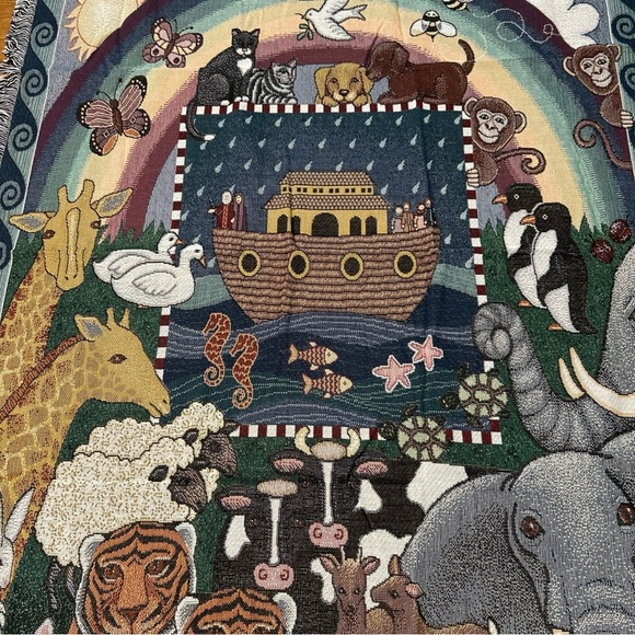 Vtg 1998 American Weavers Noah's Ark Throw Blanket Wall Tapestry USA 52x62 NEW - Picture 6 of 9